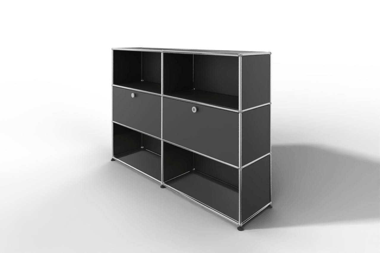 USM Haller Highboard mit 2 Klapptüren und 4 offenen Fächern in 14 Farben. Produktbild