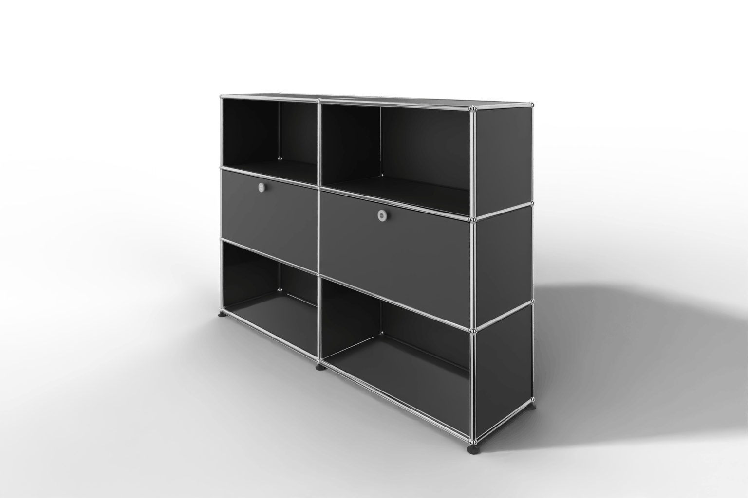 USM Haller Highboard mit 2 Klapptüren und 4 offenen Fächern in 14 Farben. Produktbild