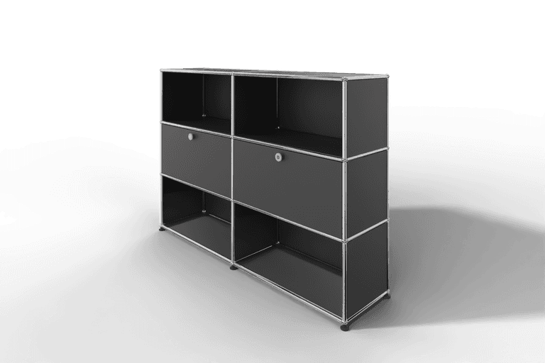 USM Haller Highboard mit 2 Klapptüren und 4 offenen Fächern in 14 Farben. Produktbild