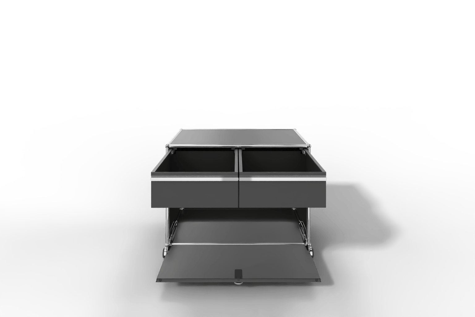 USM Haller Doppelrollcontainer mit zwei Schubladen und einer Klapptüre Produktbild