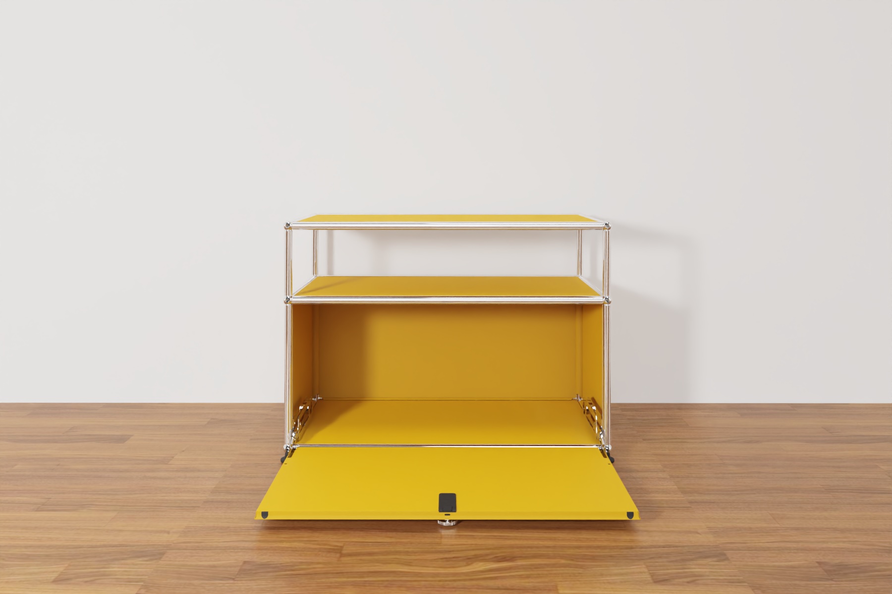 USM Haller Lowboard mit zusätzlicher Ebene in Goldgelb, Ausstellungsstück Produktbild