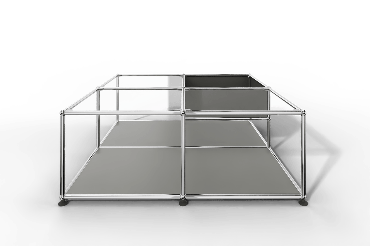 Quadratischer Couchtisch mit Glastablaren und Ablagefach Produktbild