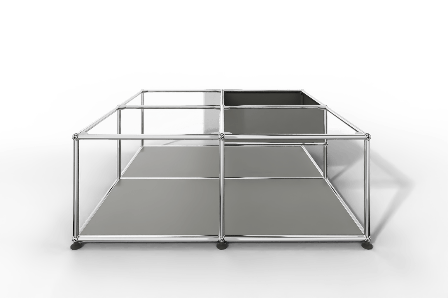 Quadratischer Couchtisch mit Glastablaren und Ablagefach Produktbild