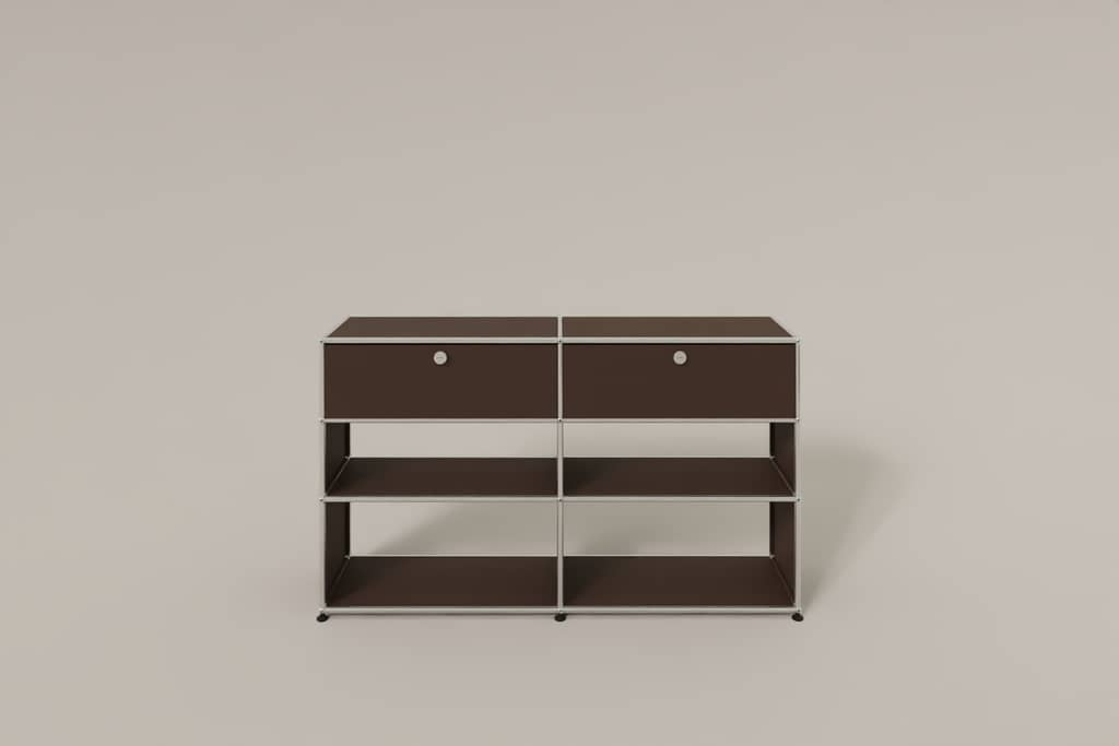 Highboard mit 4 offenen Fächern und 2 niedrigen Klapptüren