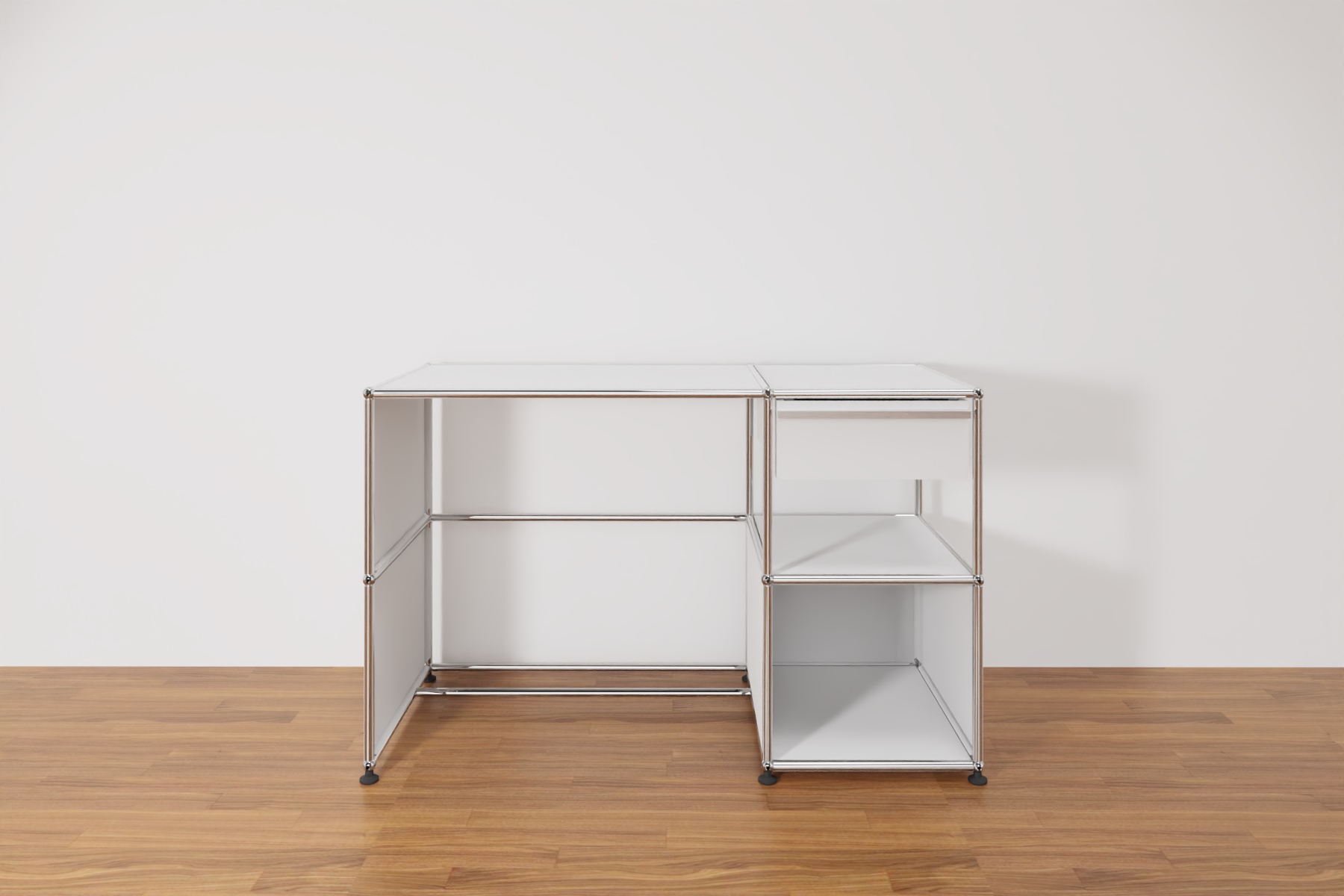 Original USM Haller Arbeitsplatz, reinweiss mit Schublade Ausstellungsstück Produktbild