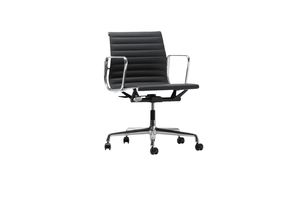Aluminium Chair EA117, Drehstuhl, Leder