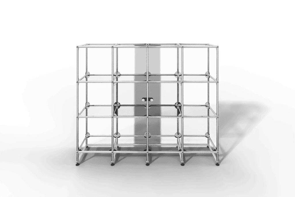 Glasvitrine mit 2 Glastüren und 10 offenen Fächern