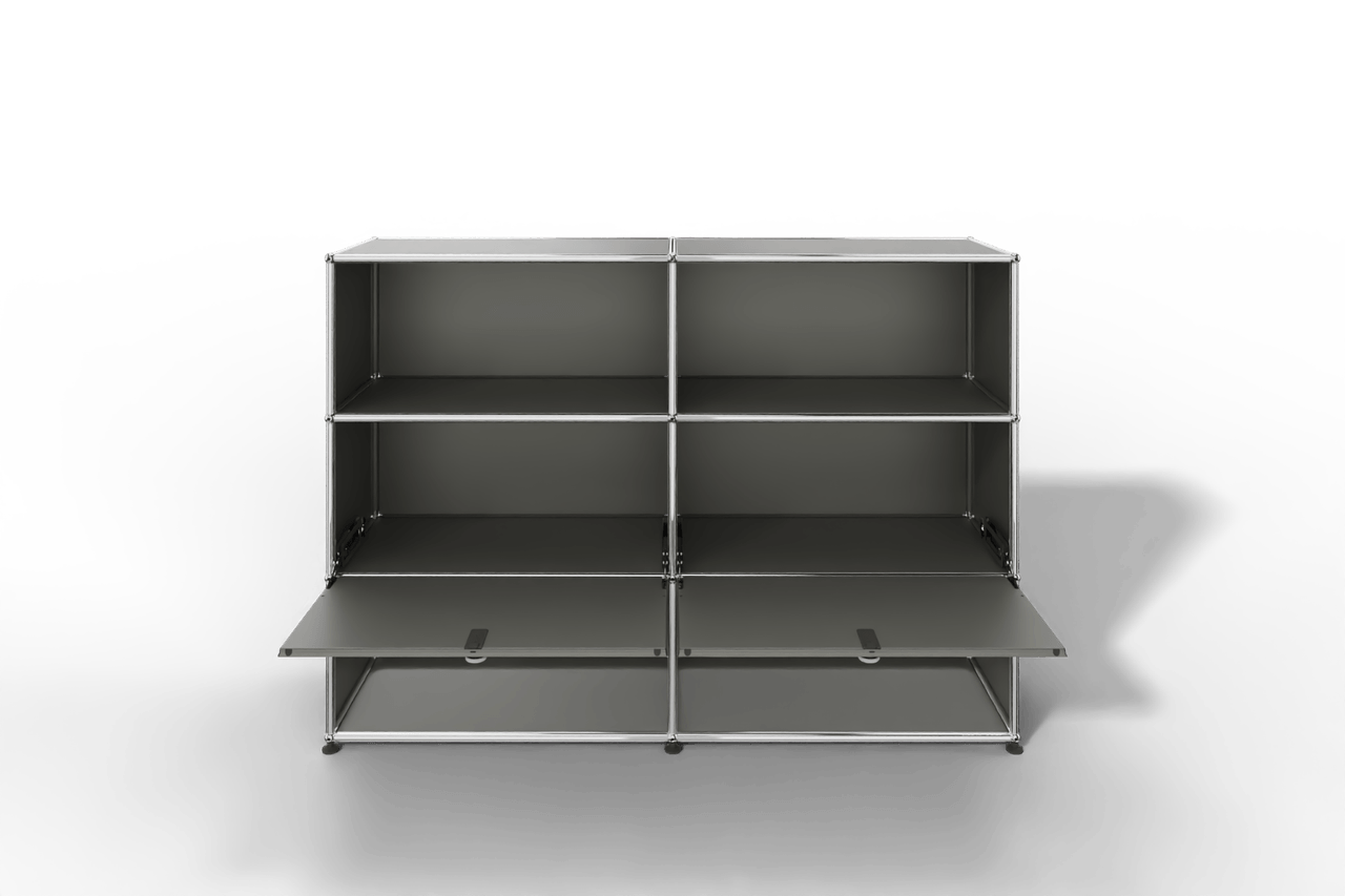 USM Haller Highboard mit 2 Klapptüren und 4 offenen Fächern in 14 Farben. Produktbild