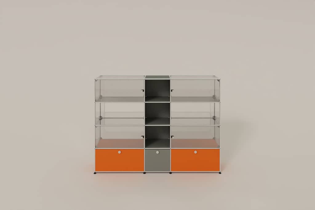 Glasvitrine mit 4 Glastüren und 3 Klapptüren