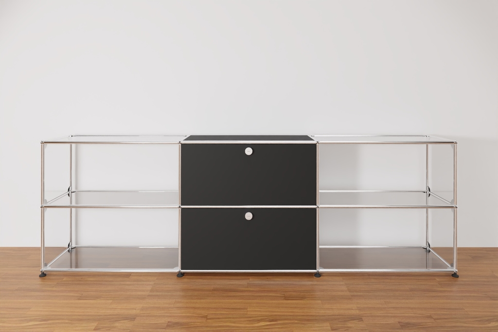 Original USM Haller Sideboard in graphitschwarz mit Glas