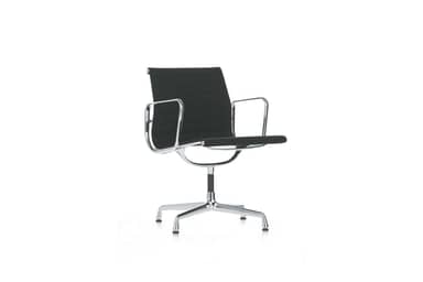 Vitra Aluminium Chair EA 108 mit Armlehne, Lederbezug in schwarz Produktbild