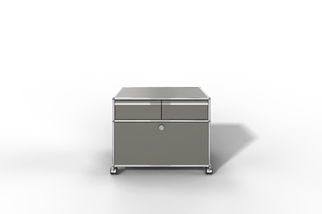 USM Haller Doppelrollcontainer mit zwei Schubladen und einer Klapptüre Produktbild