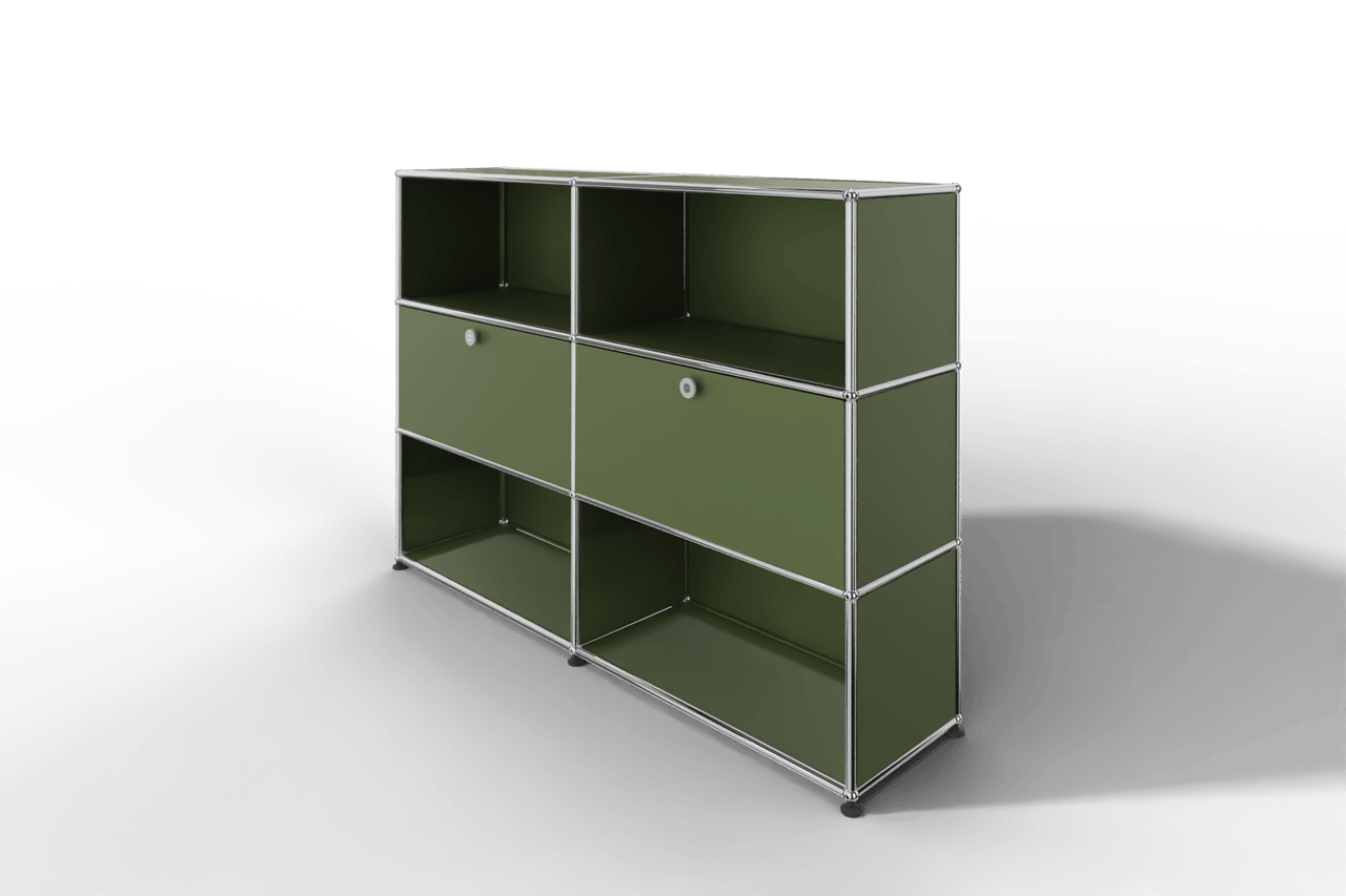 USM Haller Highboard mit 2 Klapptüren und 4 offenen Fächern in 14 Farben. Produktbild