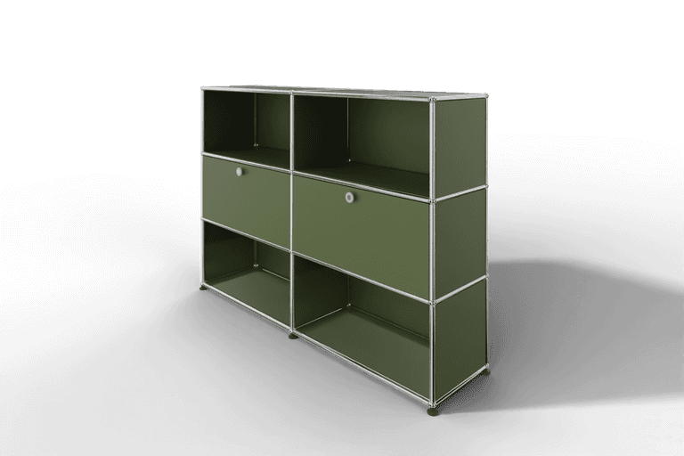 USM Haller Highboard mit 2 Klapptüren und 4 offenen Fächern in 14 Farben. Produktbild