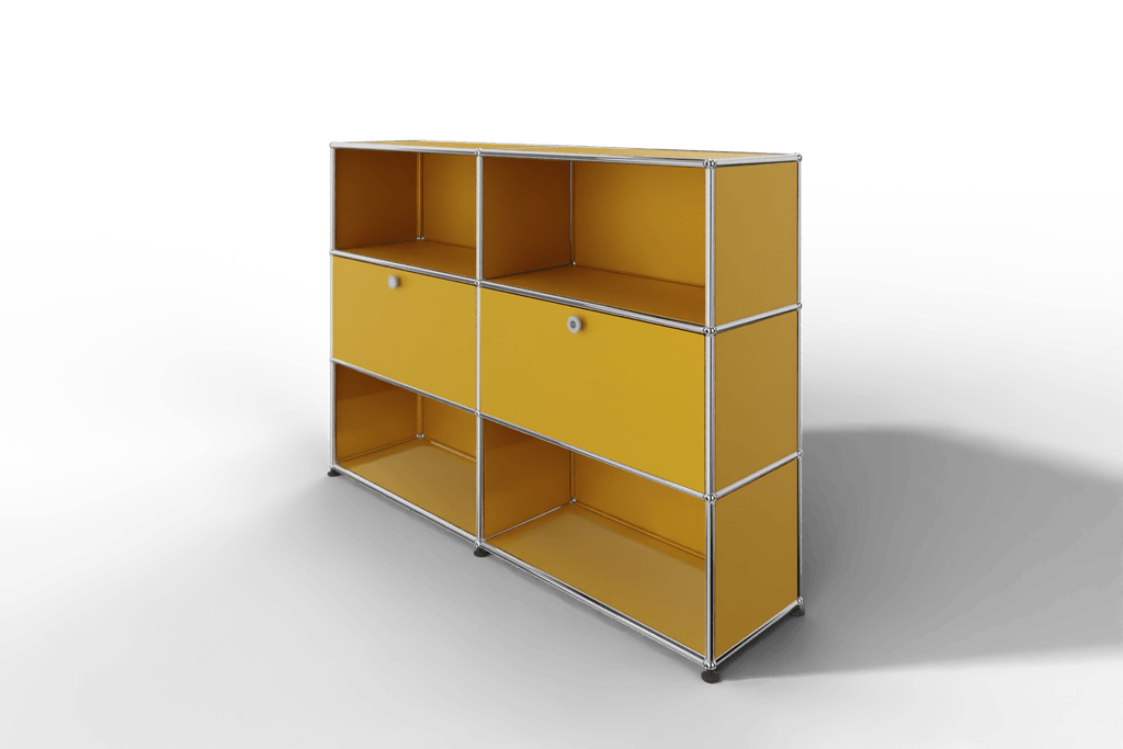 USM Haller Highboard mit 2 Klapptüren und 4 offenen Fächern in 14 Farben. Produktbild