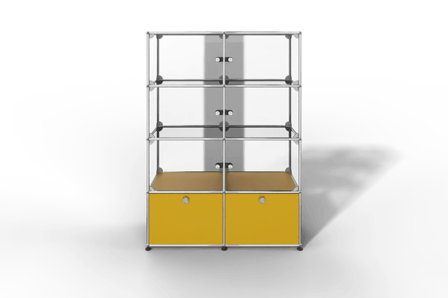 USM Haller Glasvitrine mit 6 Glastüren und 2 Klapptüren