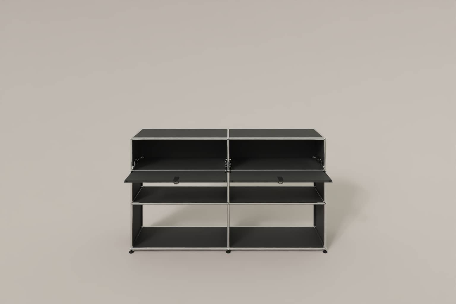 USM Haller Highboard mit 4 offenen Fächern und 2 niedrigen Klapptüren Produktbild