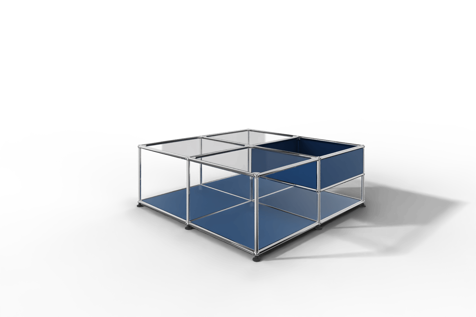 Quadratischer Couchtisch mit Glastablaren und Ablagefach Produktbild