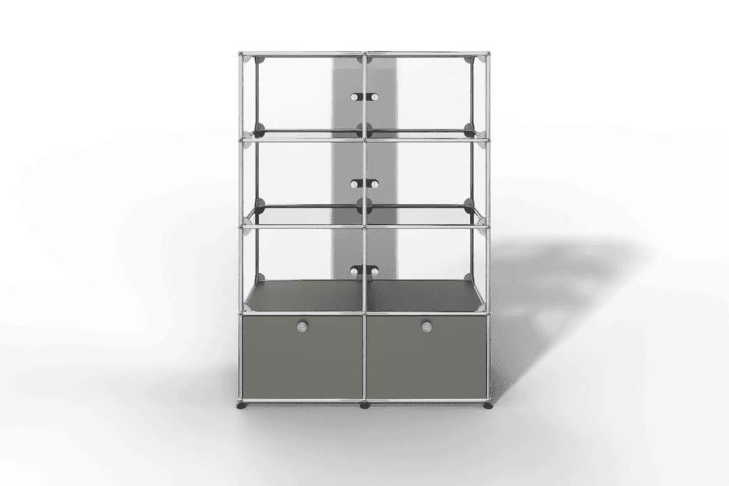 Glasvitrine mit 6 Glastüren und 2 Klapptüren