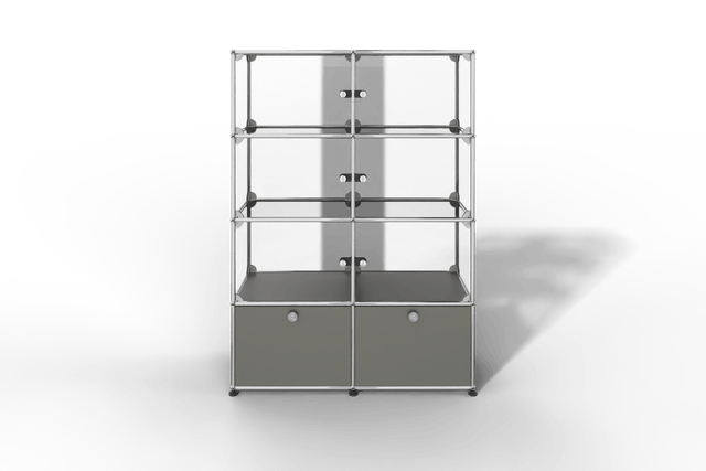 USM Haller Glasvitrine mit 6 Glastüren und 2 Klapptüren