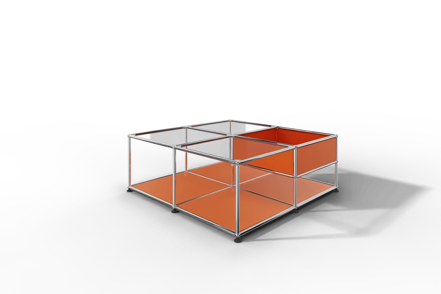 Quadratischer Couchtisch mit Glastablaren und Ablagefach Produktbild