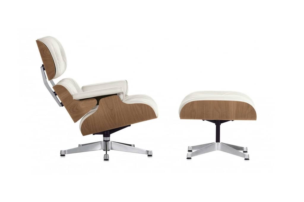 White Lounge Chair XL & Ottoman in Nussbaum