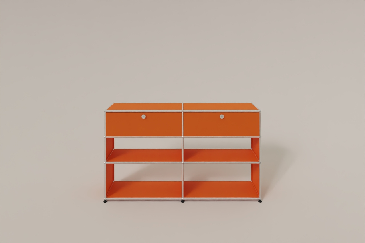 USM Haller Highboard mit 4 offenen Fächern und 2 niedrigen Klapptüren Produktbild