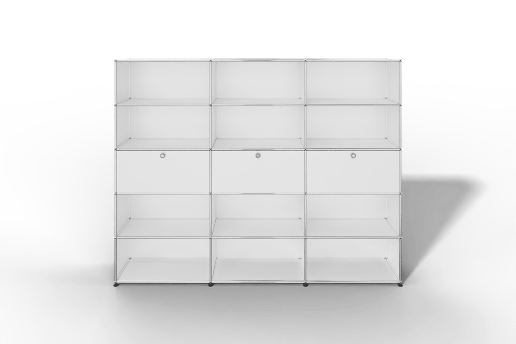 USM Haller Regalwand, 12 offene Fächer, 3 Klapptüren Produktbild