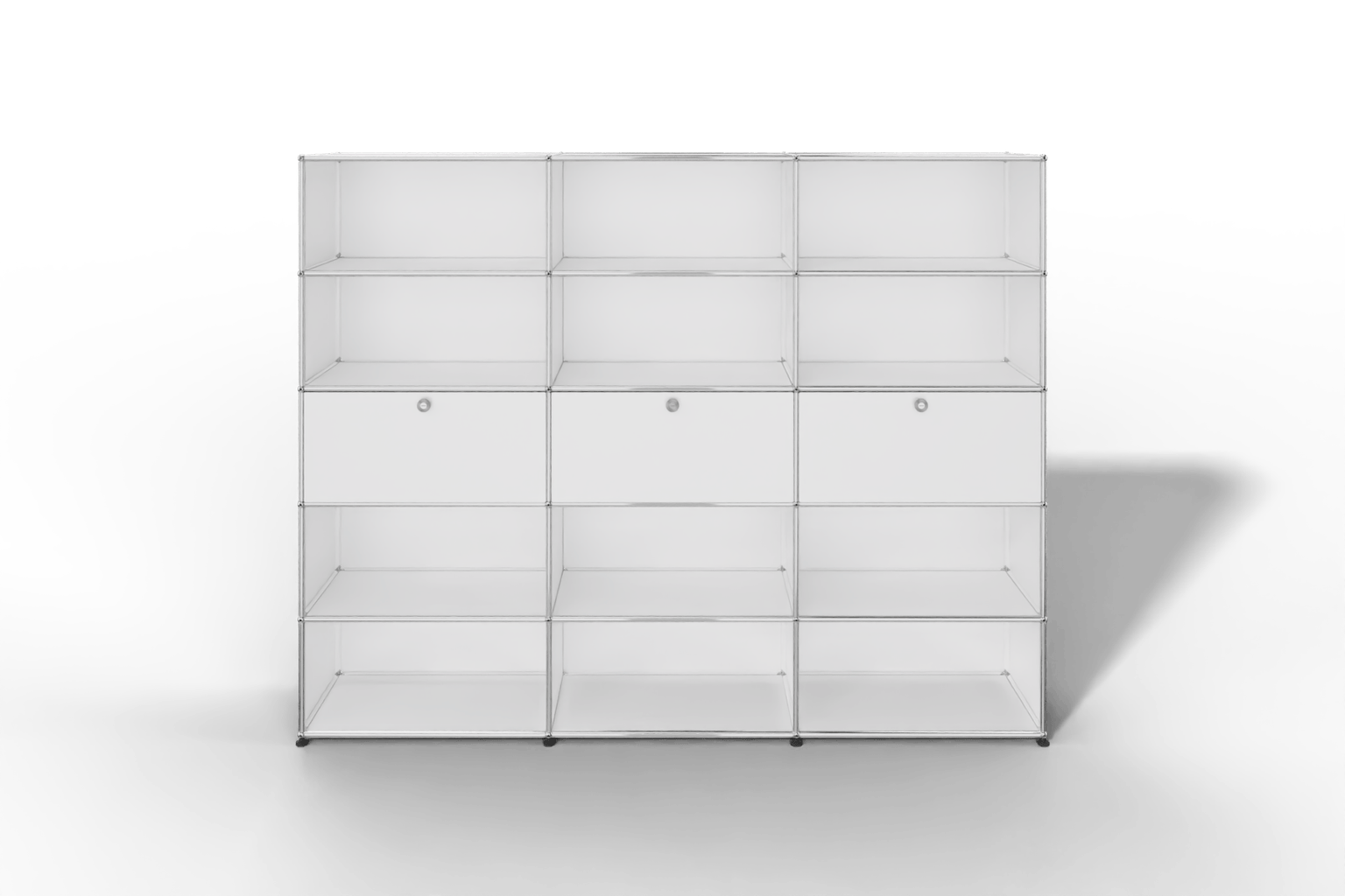 USM Haller Regalwand, 12 offene Fächer, 3 Klapptüren Produktbild