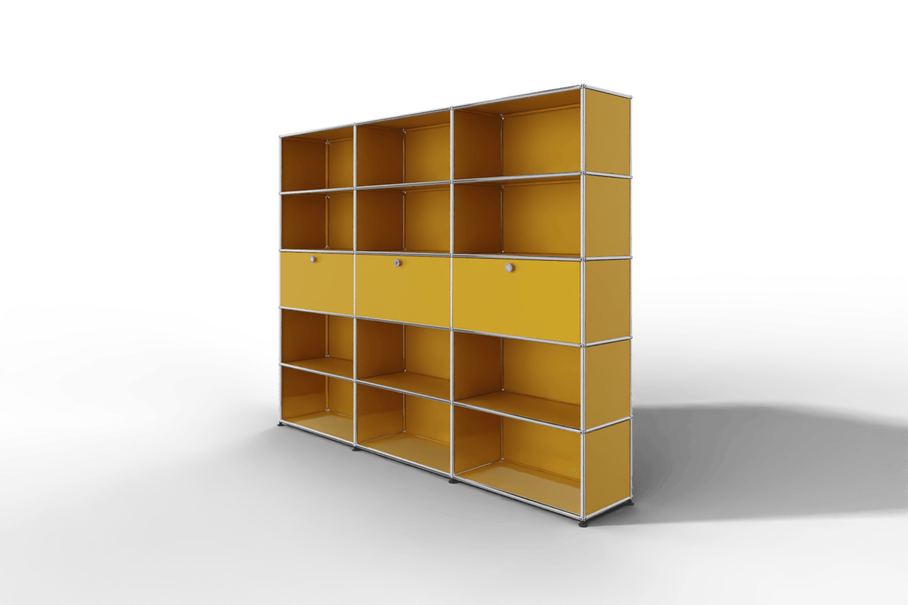 USM Haller Regalwand, 12 offene Fächer, 3 Klapptüren Produktbild