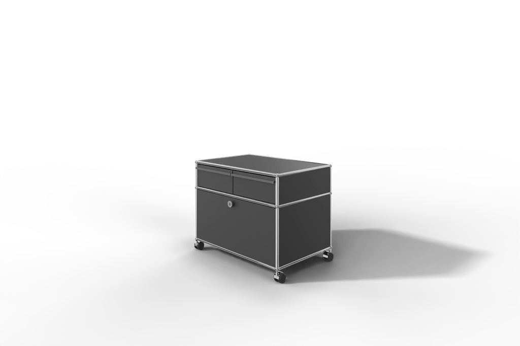 USM Haller Doppelrollcontainer mit zwei Schubladen und einer Klapptüre Produktbild