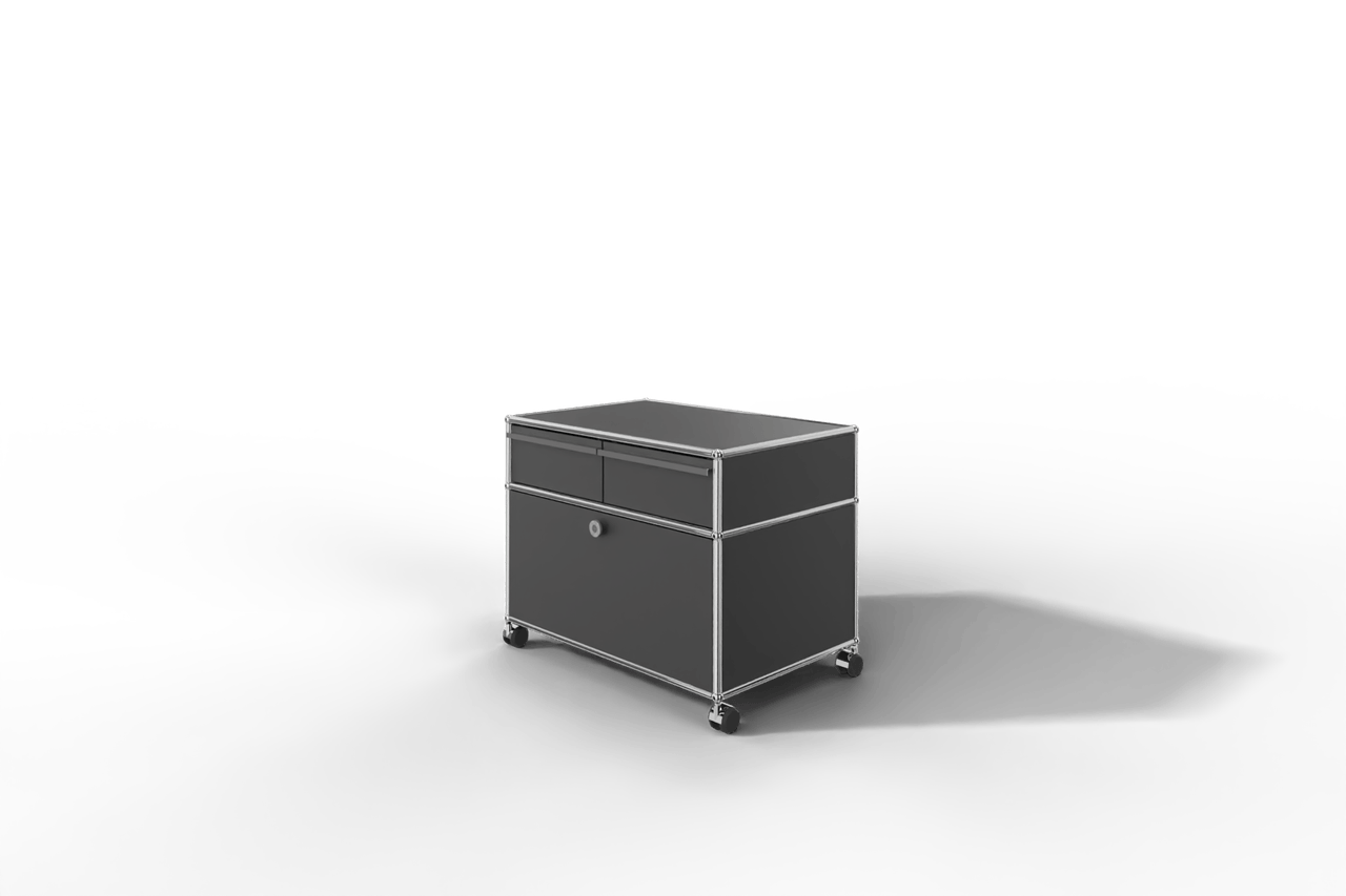 USM Haller Doppelrollcontainer mit zwei Schubladen und einer Klapptüre Produktbild