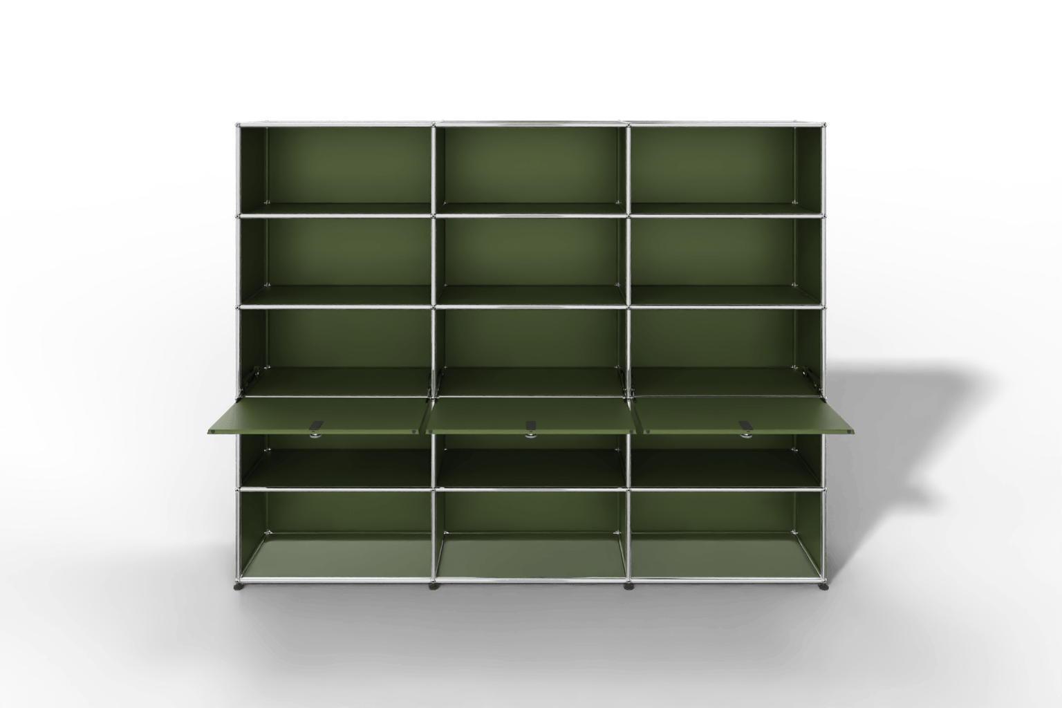 USM Haller Regalwand, 12 offene Fächer, 3 Klapptüren Produktbild