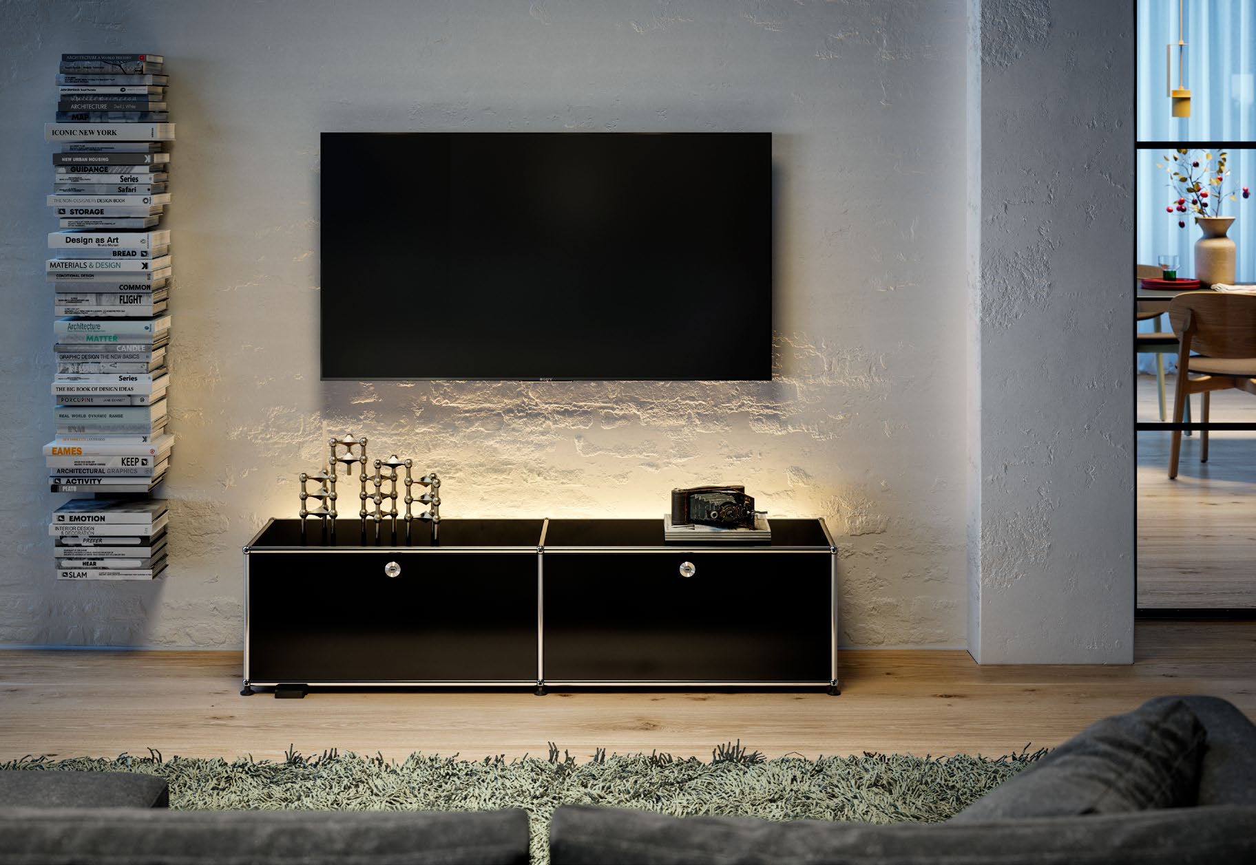 USM Haller E TV/Hi-Fi-Möbel mit dimmbarem Licht
