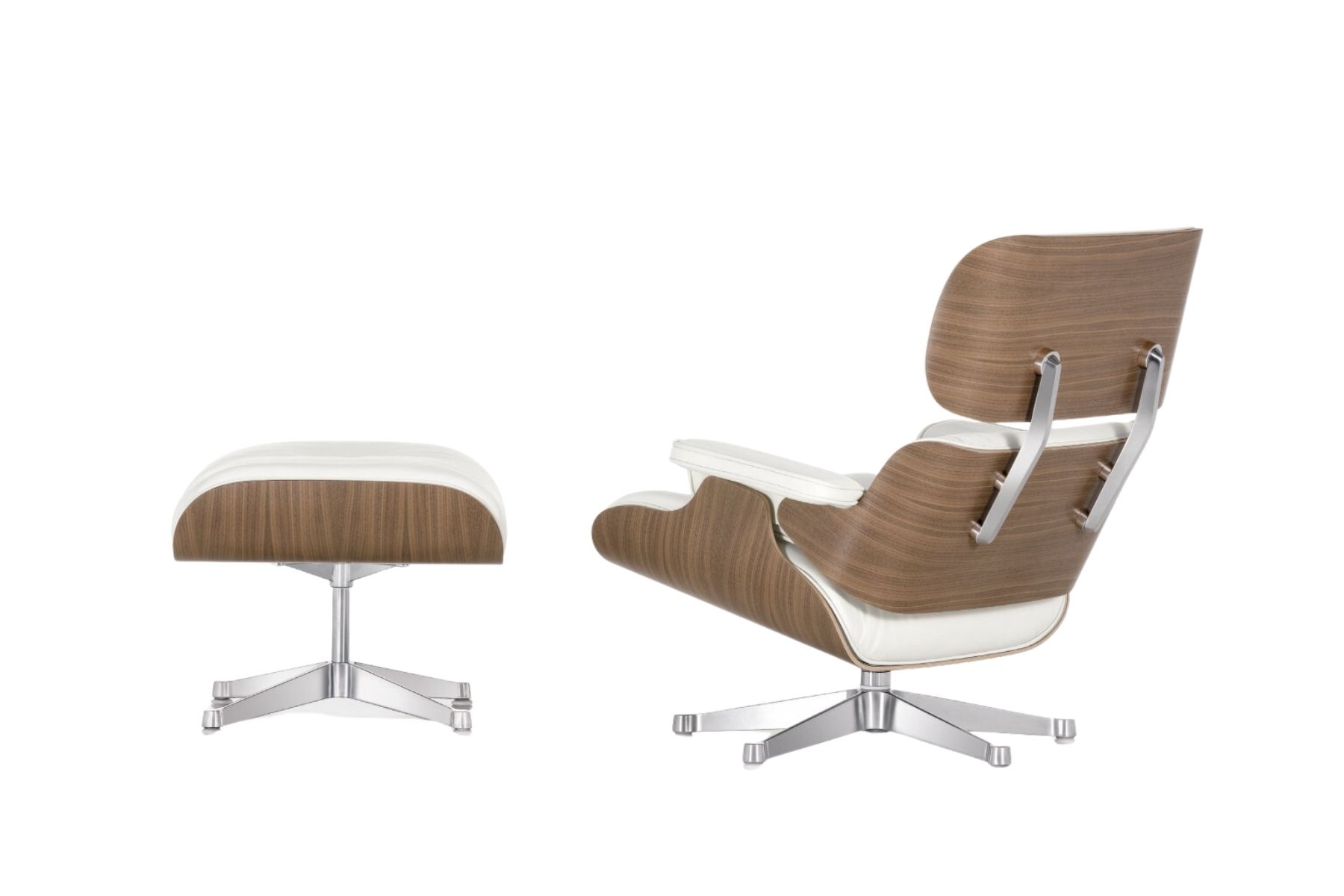 Vitra White Lounge Chair XL & Ottoman in Nussbaum
